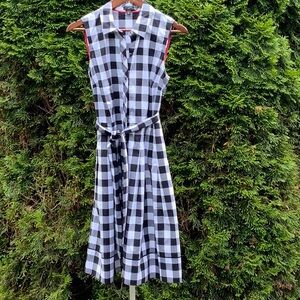 Talbots Black and White Sleeveless Midi Sundress W/ pockets EUC